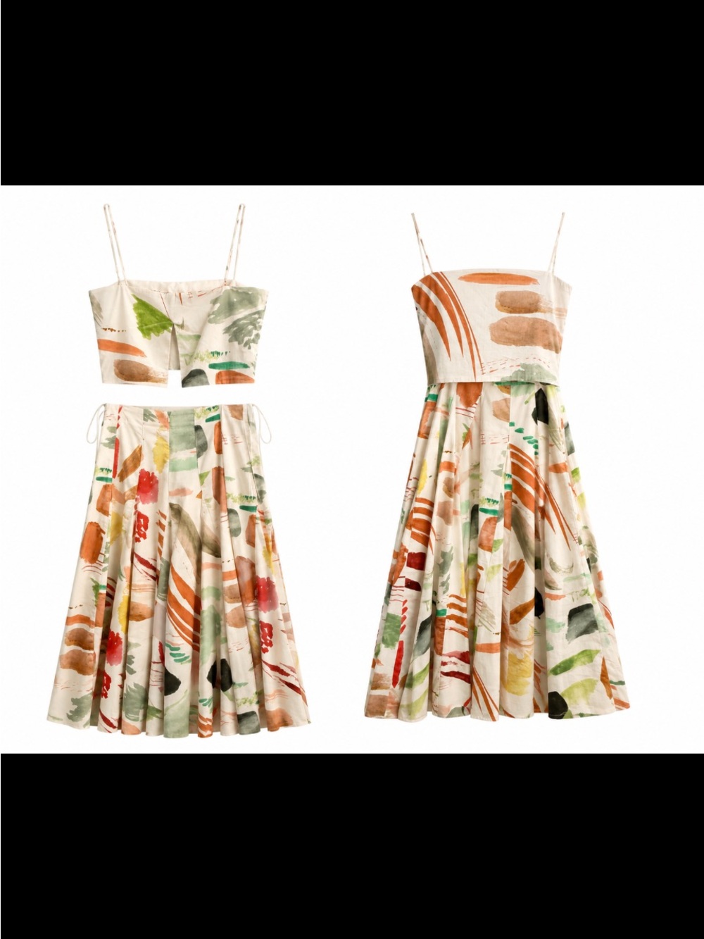 ANTONIO MELANI Cream Multicolor Abstract Print Two-Piece Skirt Set